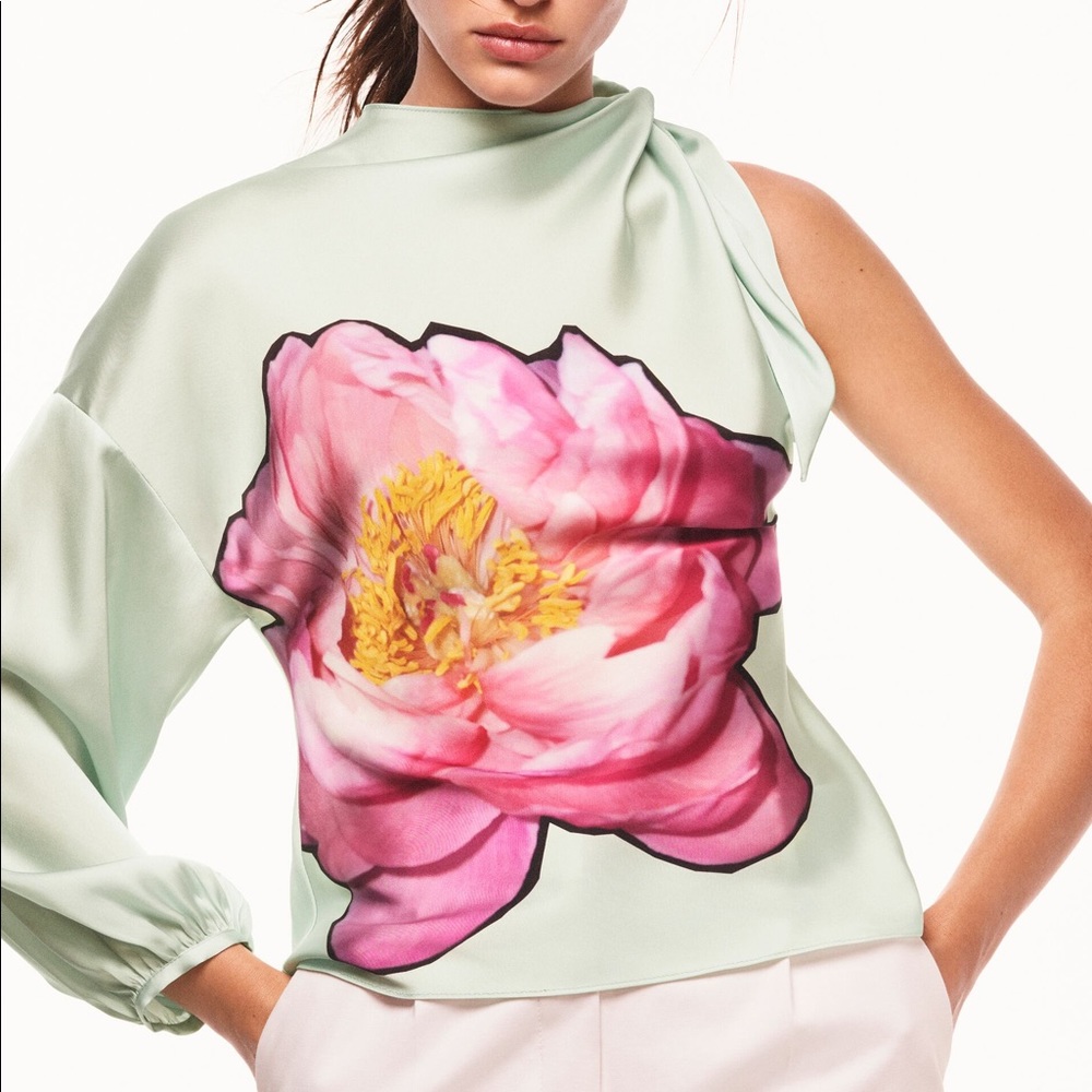 New Zara Floral Print Asymmetric One Sleeve Flower Top Small 8663/312